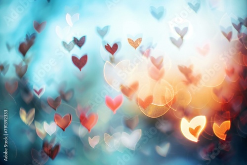 Colorful hearts bokeh background, Valentines day background