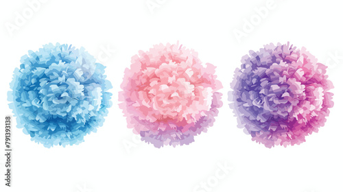Set of Four pastel colored pom poms of different size photo