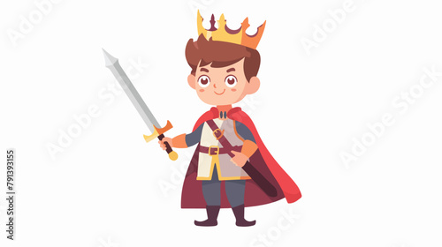 Cute little boy in prince costume holding sword vector