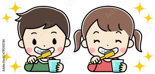歯みがきをする子供たちのイラスト