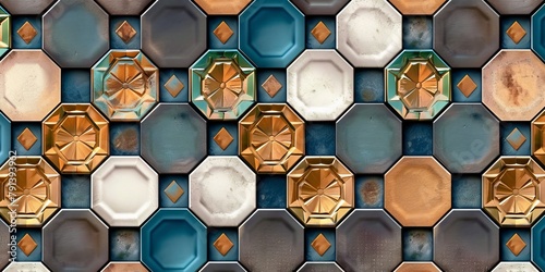 3d Digital wall tiles design with hexagonal honeycomb pattern Print in Ceramic Industries Beautiful set of tiles, Generative AI