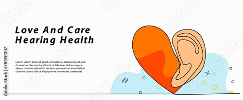 Vector illustration of care about hearing. Modern flat in continuous line style.