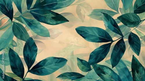 Abstract background with green leaves, retro watercolor wallpaper © wanna