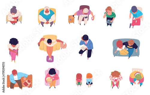 Children looking up. Kids look-up top view, school or kindergarten multicultural child watching sky, boys and girls fun cartoon characters above overhead classy vector illustration