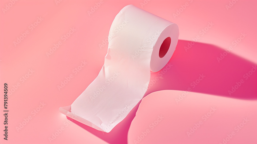 A roll of toilet paper on a pink surface. Concept of clean lines, hygiene, as toilet paper is commonly used for personal hygiene purposes. toilet paper as a message scroll delivering a message. A roll of toilet paper on a pink surface. Concept of clean lines, hygiene, as toilet paper is commonly used for personal hygiene purposes. toilet paper as a message scroll delivering a message.