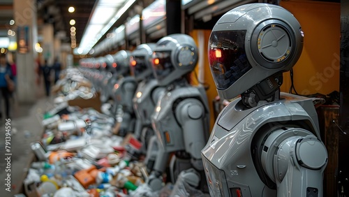 Waste disposal robots use advanced tech to sort and manage garbage efficiently. Concept Robotics, Waste Management, Advanced Technology, Efficiency, Waste Sorting