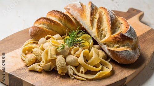 Bread and pasta spaghetti food concept dinner dish breakfast plate