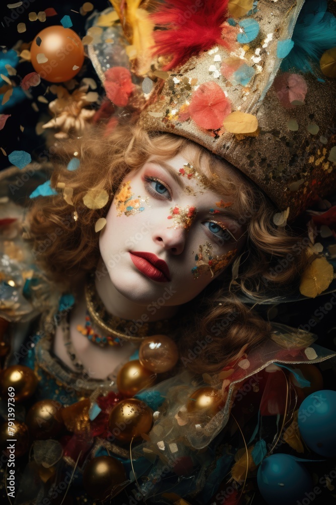 Enchanting Portrait of a Woman in Golden Carnival Attire Enchanting Portrait of a Woman in Golden Carnival Attire