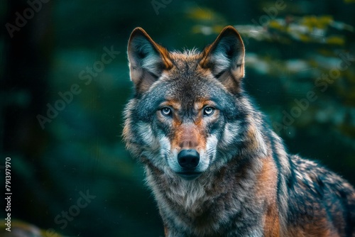 Portrait of wolf in the forest,  Wildlife scene from nature