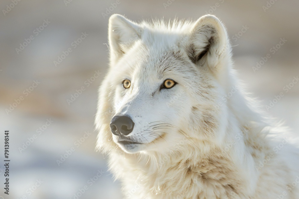 Portrait of an arctic white wolf (Canis lupus arctos)