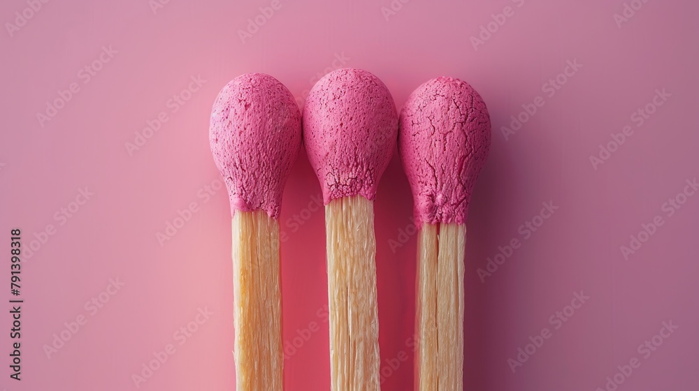 Matchsticks on a soft pastel background. Top view. Concept refers to the idea of sparking creativity and rejuvenation. Matchsticks on a soft pastel background. Top view. Concept refers to the idea of sparking creativity and rejuvenation.