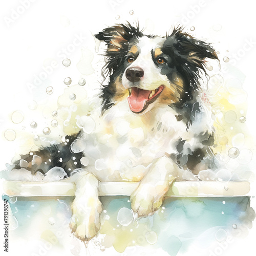 Collie Enjoys Bathing In Watercolor Style Create photo