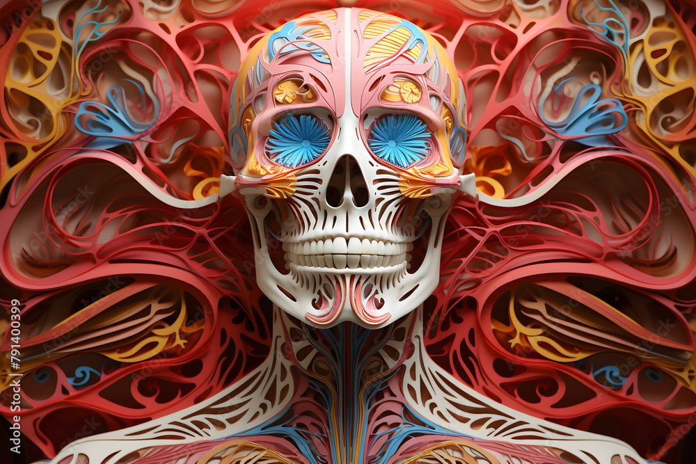 Human head anatomy colorful art paper cut