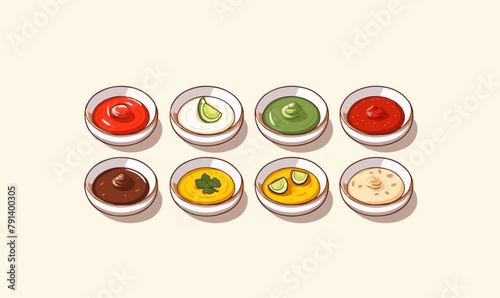 sauces in bowls vector flat minimalistic isolated vector style illustration