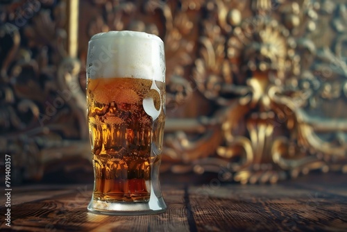 Glass of beer on a wooden table in the bar, Beer background