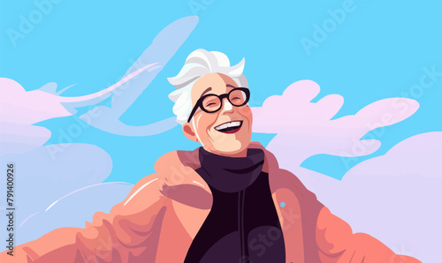 happy old woman vector flat minimalistic isolated illustration
