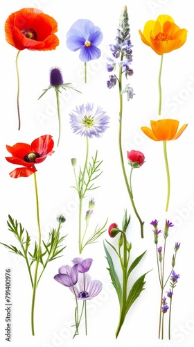 Beautiful Collection of Pressed Flowers and Plants. An array of various pressed flowers and plants in bright  vivid colors  perfectly suitable for art projects  decoration  or botanical studies.