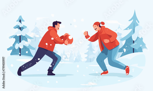 Snowball Fights vector flat minimalistic isolated vector style illustration