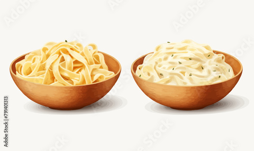 Bowl of fettucini alfredo isolated vector style with transparent background illustration