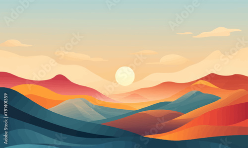 Minimalist Colorful Abstract Landscape vector isolated illustration