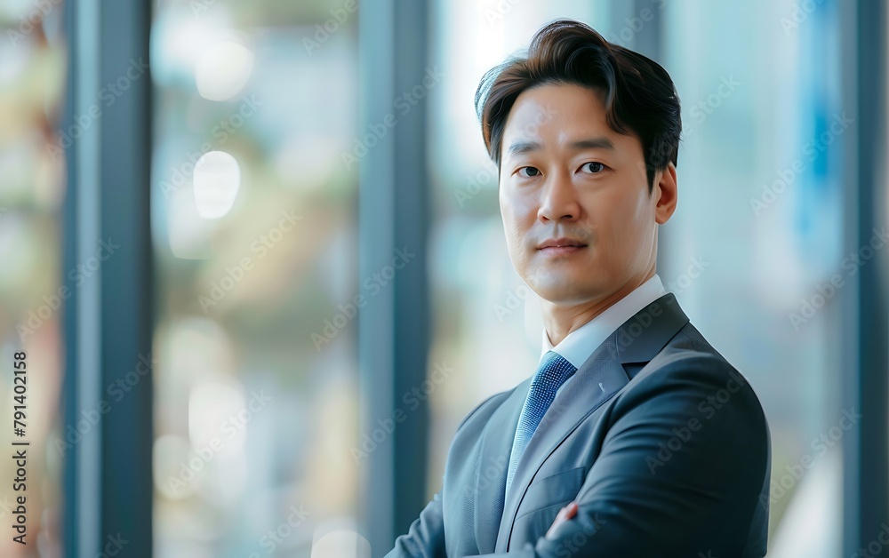 Portrait of a young asian businessman standing with arms crossed in office Portrait of a young asian businessman standing with arms crossed in office