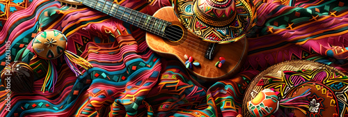 An image of Abstract retro music guitar with colorful background, Colorful Musical Nostalgia