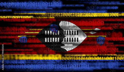Flag of Swaziland on binary code. Modern technology concept photo