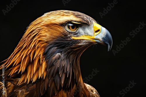 Close-up head of a golden eagle isolated on black background