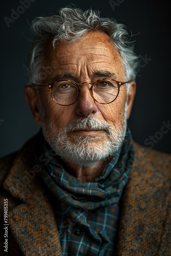 Portrait of an old man with glasses,  Isolated on black background © Cuong