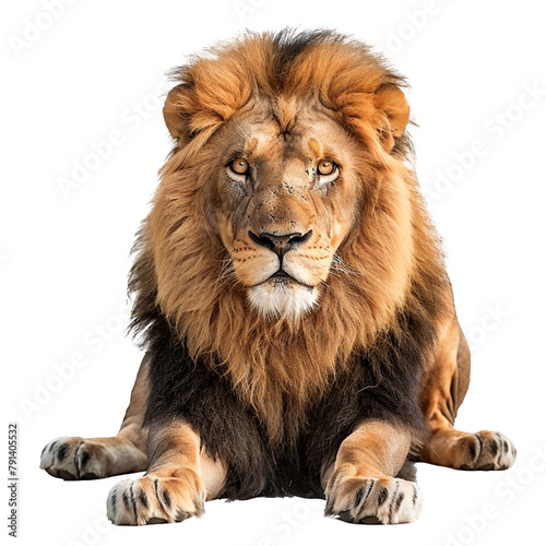 A majestic lion isolated on a white background  showcasing its strength and regal demeanor.