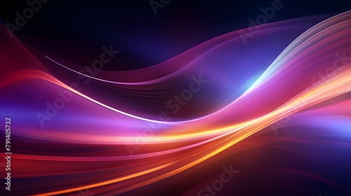Modern abstract high-speed light effect. Abstract background with curved beams of light. Technology futuristic dynamic motion. Movement pattern for banner or poster design background concept. © plaksa