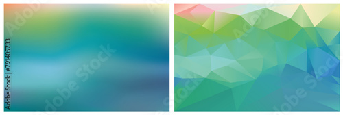 vector abstract blue and green background in two variations, like mash and like triangles