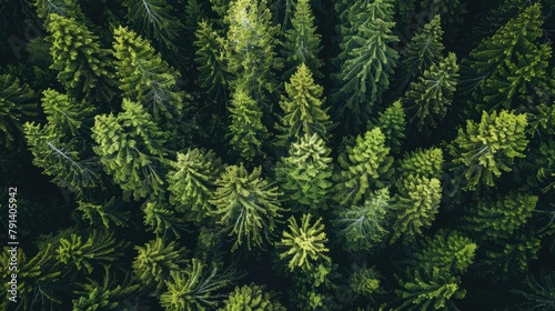 Top down perspective of a forest seen from above