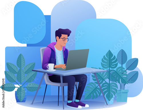 Man Using Laptop Computer C...