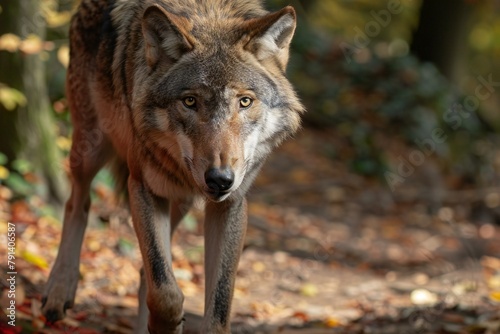 Portrait of a wolf in the autumn forest   Wild animal