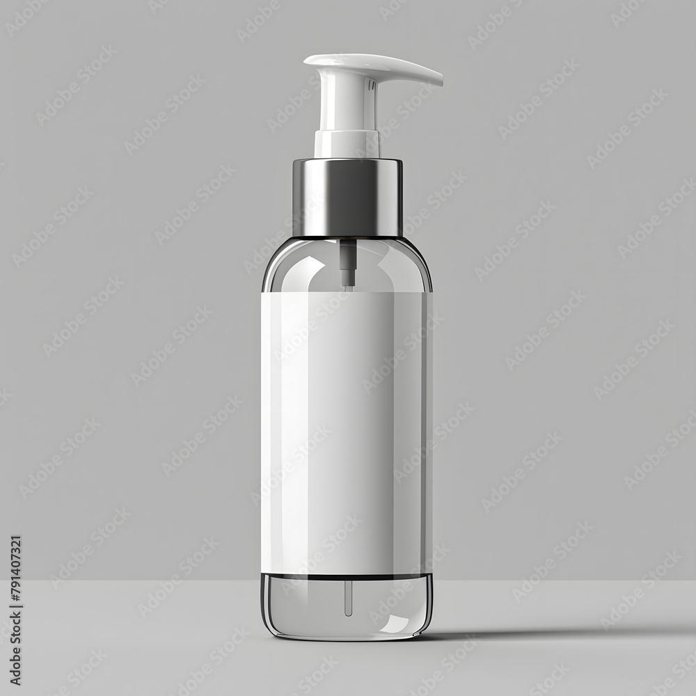 White cosmetic bottle with pump dispenser mock up isolated on light background. White cosmetic bottle with pump dispenser mock up isolated on light background.