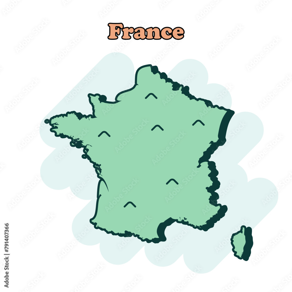 France cartoon colored map icon in comic style. Country sign illustration pictogram. Nation geography comic concept.
France cartoon colored map icon in comic style. Country sign illustration pictogram. Nation geography comic concept.