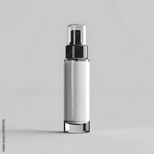 White cosmetic bottle with pump dispenser mock up isolated on light background.