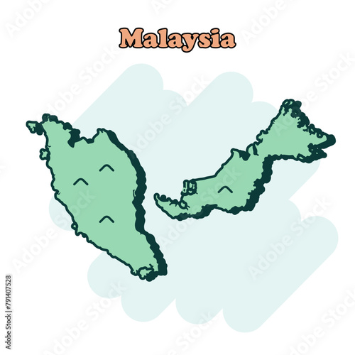 Malaysia cartoon colored map icon in comic style. Country sign illustration pictogram. Nation geography comic  concept.	
