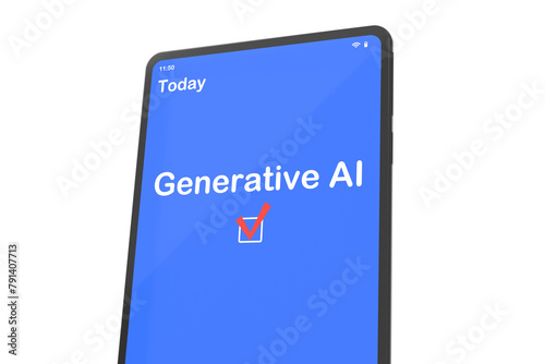 Electronic tablet with calendar app and text Generative AI. Scheduling concept, deadline control. 3D illustration. © photolas