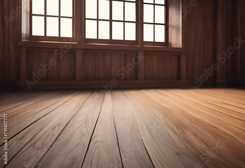 AI generated illustration of an empty room with wooden floors and windows