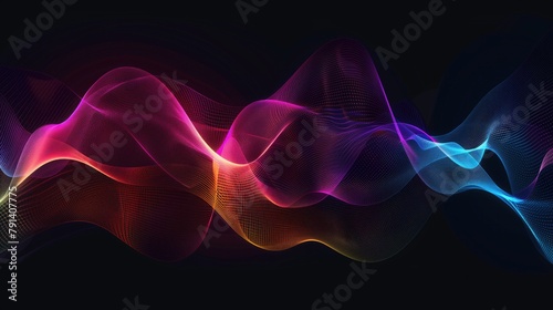 Speaking sound wave, Music sound wave, Dynamic light flow, with blurred neon light effect, abstract background, generative ai	