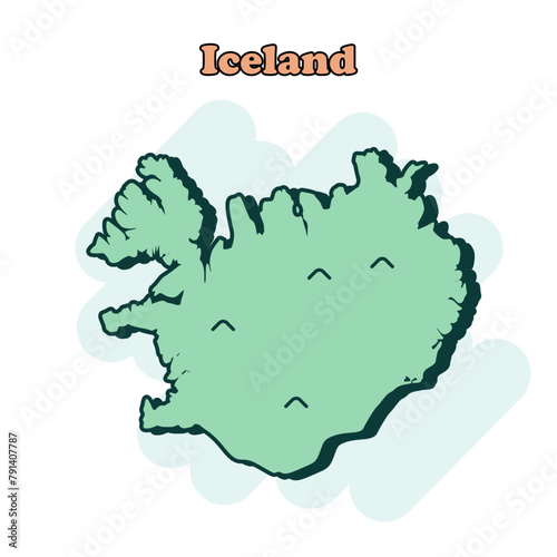 Iceland cartoon colored map icon in comic style. Country sign illustration pictogram. Nation geography comic  concept.	
