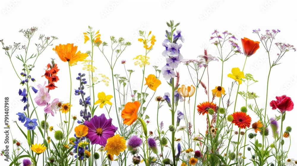 Assortment of Wildflowers Isolated on White Background
