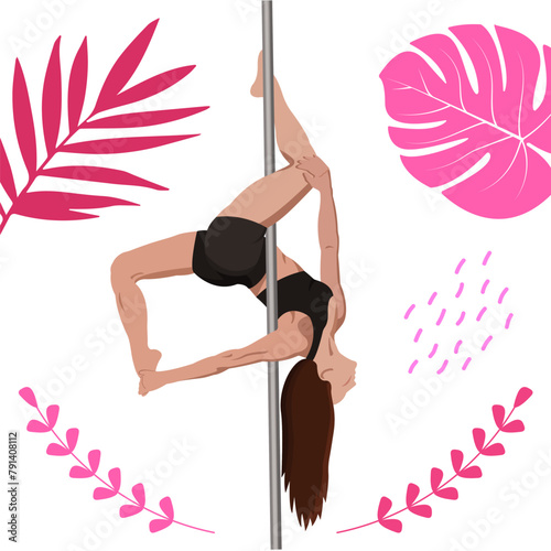 Pole dance vector illustration. The girl on the pole.