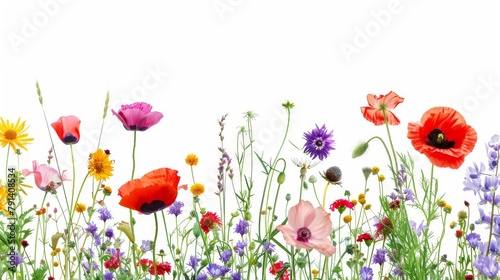 Assortment of Wildflowers Isolated on White Background