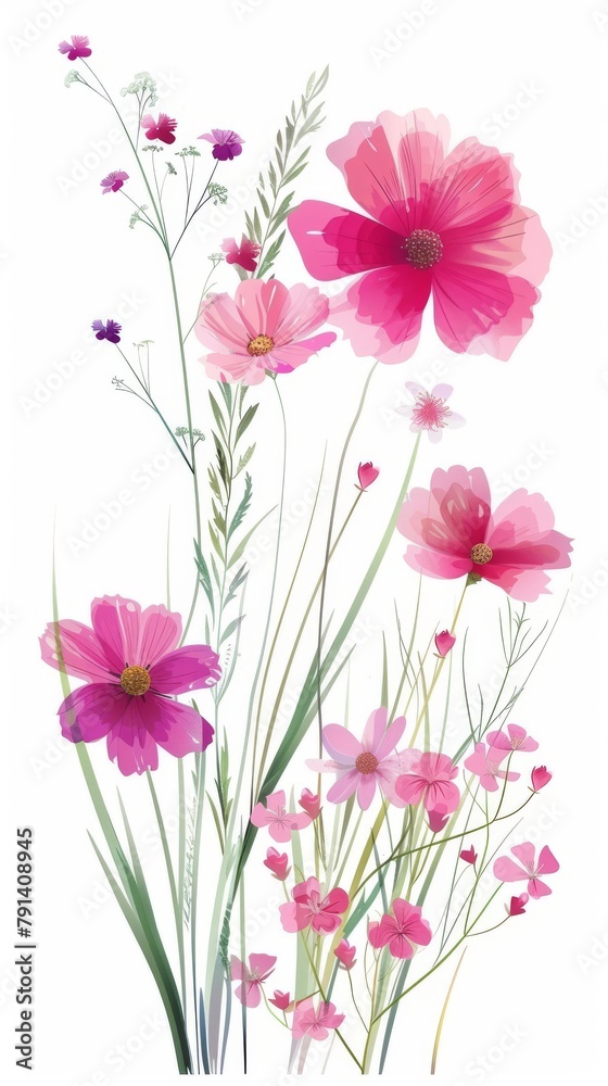 Assortment of Wildflowers Isolated on White Background
