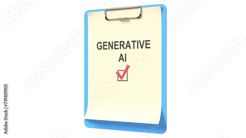 Clipboard checklist text Generative AI. The concept of planning and execution. 3D animation.