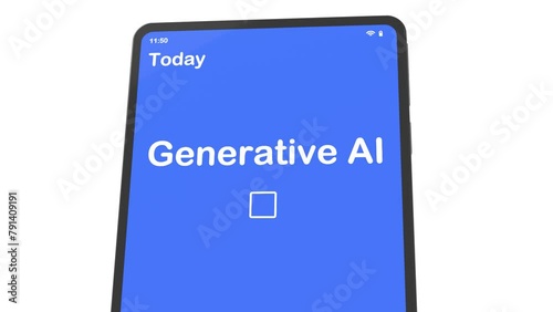 Electronic tablet with calendar app and text Generative AI. Scheduling concept, deadline control. 3D animation.