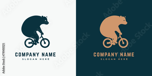 Bear riding a bike vector logo design